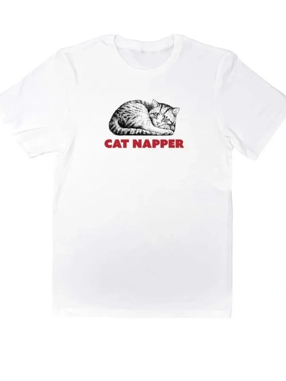 Cat Napper Graphic Cat T-Shirt - White